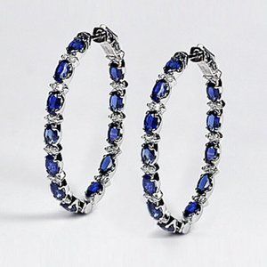 925 Silver Blue Sapphire Hoop Earrings